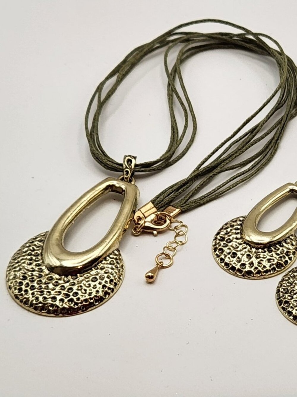 3 for $20 Necklace & earring set gold tone & green cords NIP